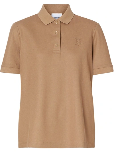 Shop Burberry Monogram Motif Cotton Piqué Polo Shirt In Neutrals