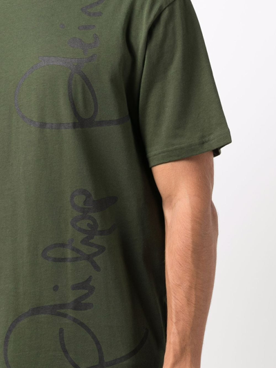 Shop Philipp Plein Logo-print Crewneck T-shirt In Green