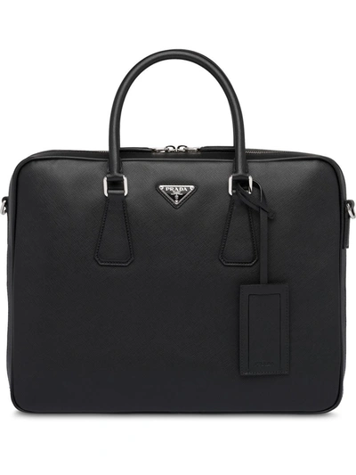Prada Saffiano Leather Briefcase In Black | ModeSens