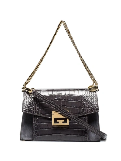 Shop Givenchy Gv3 Crocodile-effect Shoulder Bag In Grey