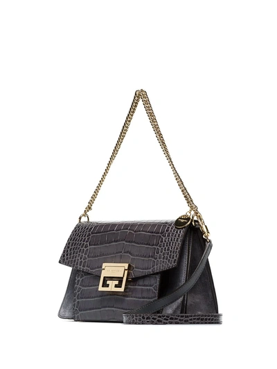 Shop Givenchy Gv3 Crocodile-effect Shoulder Bag In Grey