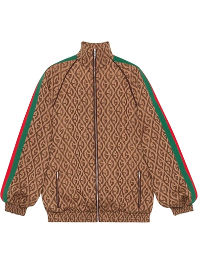 Shop Gucci Gg Print Bomber Jacket In Brown