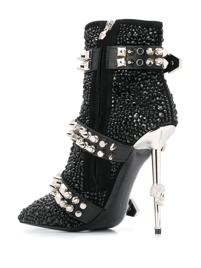 Shop Philipp Plein Crystal Buckled Boots In Black