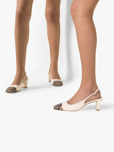 Shop Aeyde Drew 55mm Snake-effect Slingback Pumps In Neutrals