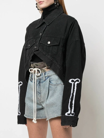 Shop Haculla Bone Print Cropped Denim Jacket In Black