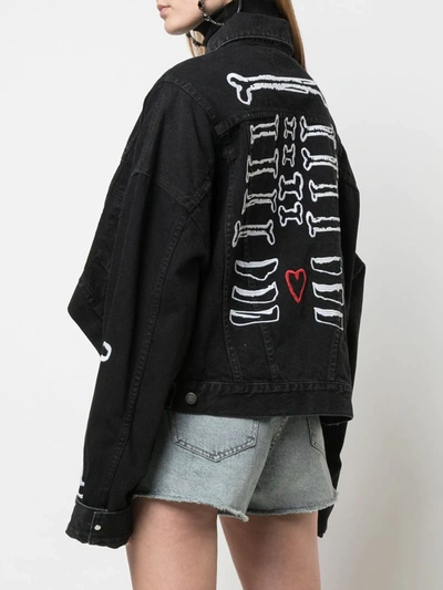 Shop Haculla Bone Print Cropped Denim Jacket In Black