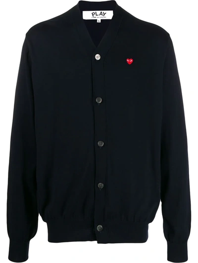 Shop Comme Des Garçons Play Heart Logo V-neck Cardigan In Blue