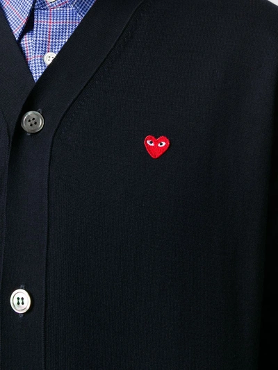 Shop Comme Des Garçons Play Heart Logo V-neck Cardigan In Blue
