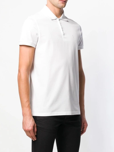 Shop Saint Laurent Embroidered Monogram Polo-shirt In White