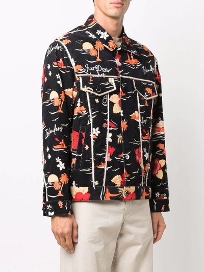 Shop Just Don Embroidered-logo Floral-print Jacket In Schwarz