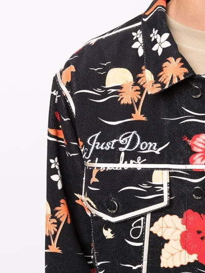 Shop Just Don Embroidered-logo Floral-print Jacket In Schwarz
