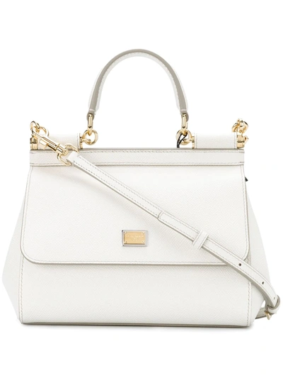 DOLCE & GABBANA ルシュトオフントゥスリンクハックサンタル Dolce & Gabbana Small Sicily Leather Top Handle Bag In White