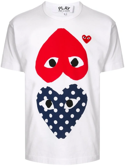 Comme Des Garçons Play Polka-dot And Red Heart-to-heart Graphic Tee In White