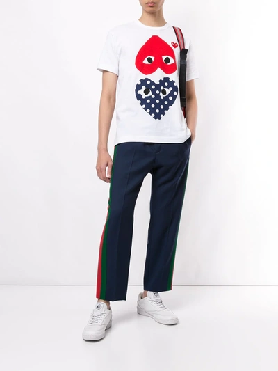 Comme Des Garçons Play Polka-dot And Red Heart-to-heart Graphic Tee In White
