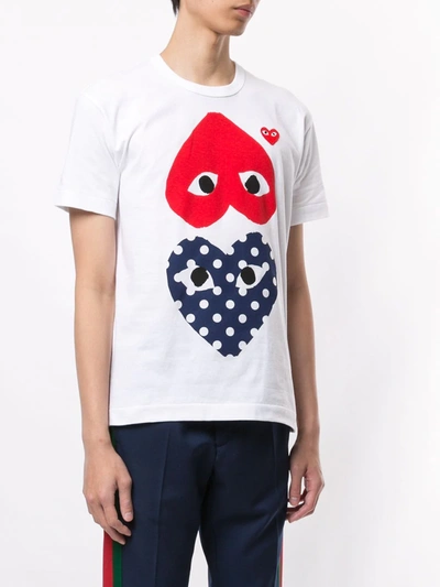 Comme Des Garçons Play Polka-dot And Red Heart-to-heart Graphic Tee In White