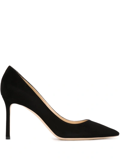 Jimmy Choo Romy 85 Spitze Pumps Aus Schwarzem Leder Mit Eidechsen-print In Black