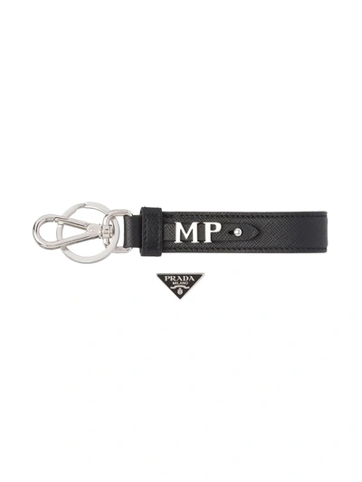 Prada Men Portachiavi In Pelle Saffiano In Black