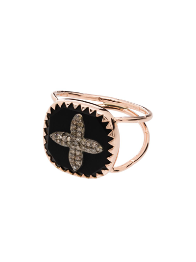 Shop Pascale Monvoisin 9kt Rose Gold Bowie N°2 Diamond Cross Ring In Black Rose Gold