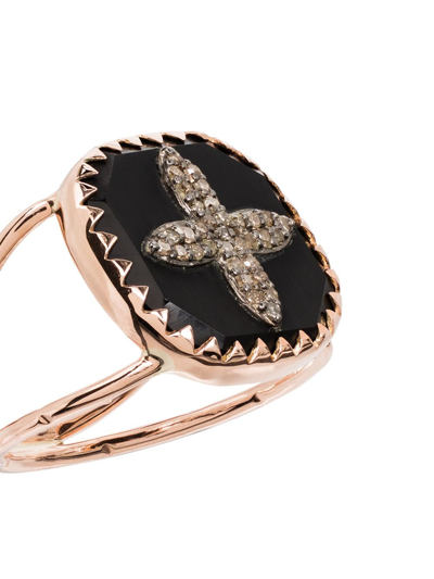 Pascale Monvoisin 9kt Rose Gold Bowie N°2 Diamond Cross Ring In Black Rose Gold