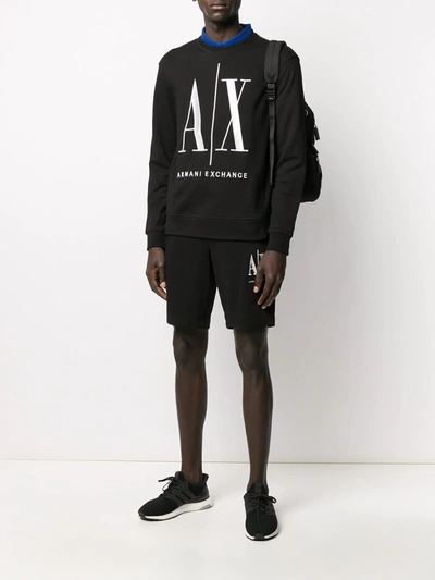 Shop Armani Exchange Embroidered Logo Cotton Sweatshirt In Black