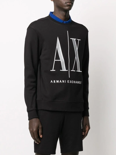 Shop Armani Exchange Embroidered Logo Cotton Sweatshirt In Black