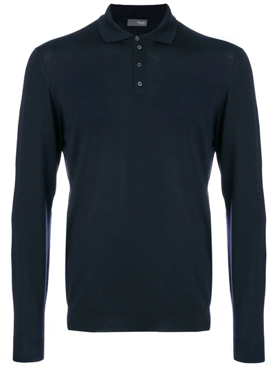 Shop Drumohr Long Sleeve Polo Shirt In Blue