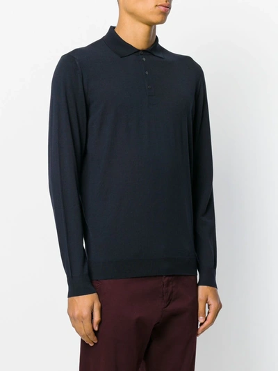 Shop Drumohr Long Sleeve Polo Shirt In Blue