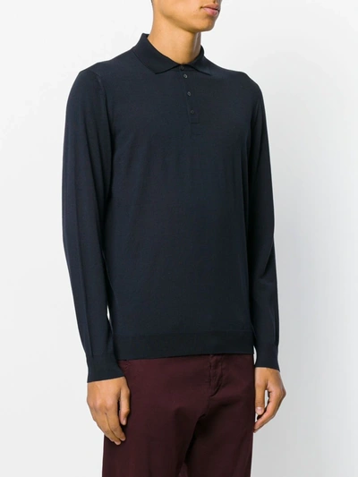 Drumohr Long Sleeve Navy Blue Jersey Polo Shirt In Blue