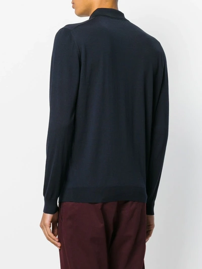 Drumohr Long Sleeve Navy Blue Jersey Polo Shirt In Blue