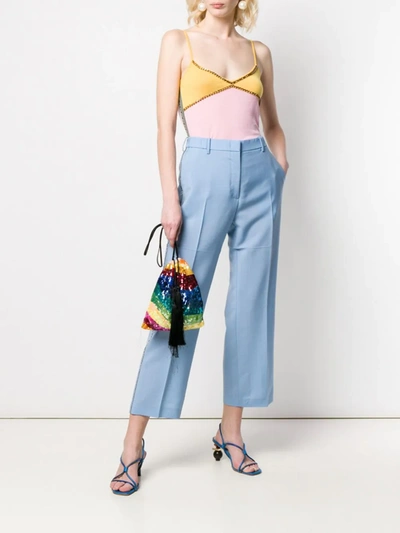 Shop N°21 Tailored Sequin Trimmed Trousers In Blue
