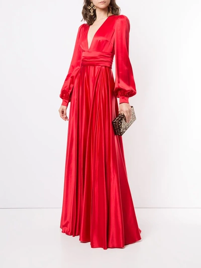 Dolce & Gabbana Draped Silk Evening Gown In Red
