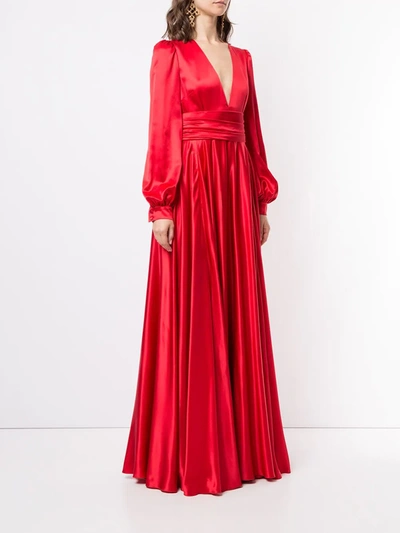 Dolce & Gabbana Draped Silk Evening Gown In Red