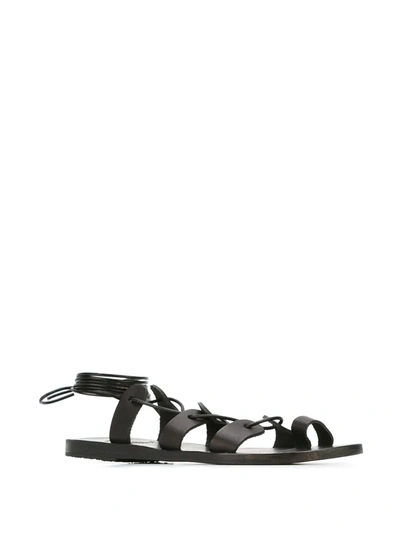 Ancient Greek Sandals Alcyone Lace-up Metallic Leather Sandals In Black