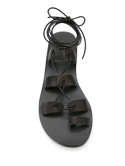 Ancient Greek Sandals Alcyone Lace-up Metallic Leather Sandals In Black