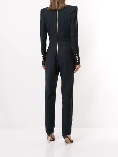 Shop Balmain Double-breasted Stretch Jumpsuit In Blue