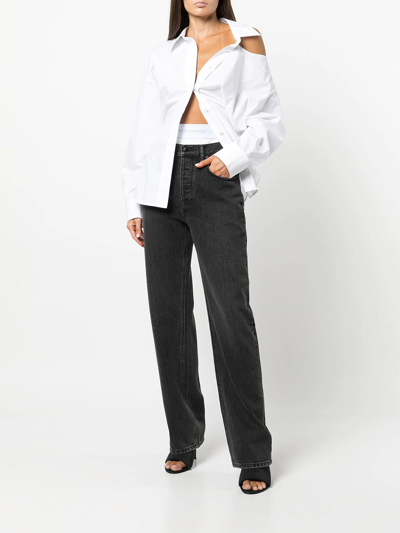 Shop Alexander Wang Logo-waistband Straight-leg Jeans In Grey