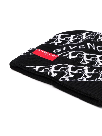 Givenchy Logo Chain-print Beanie In Black