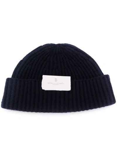 Brunello Cucinelli Ribbed Knitted Hat In Blue