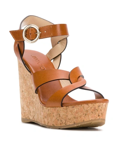 JIMMY CHOO ALEILI 120 WEDGE SANDALS - 棕色