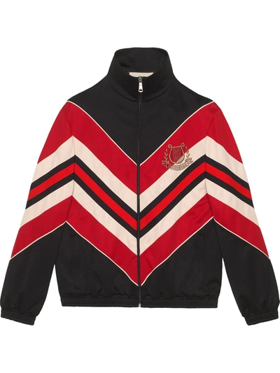 Shop Gucci Chevron-pattern Bomber Jacket In Black ,red