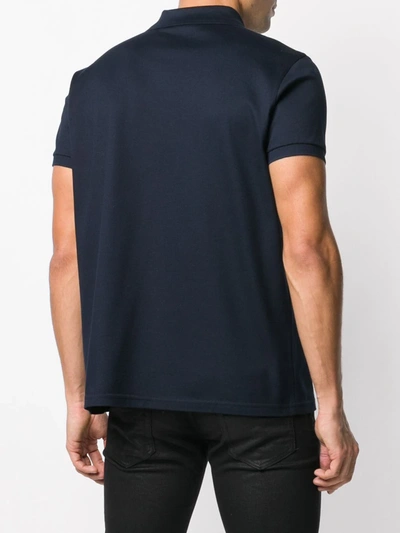 Shop Saint Laurent Embroidered Monogram Polo Shirt In Blue