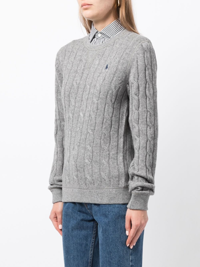 Shop Polo Ralph Lauren Cable-knit Logo Jumper In Grau