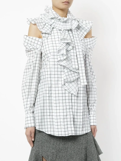 Shop Monse Square Print Ruffled Blouse In White