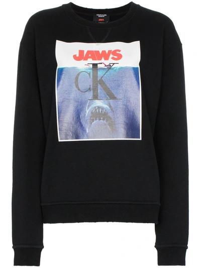 CALVIN KLEIN 205W39NYC JAWS LOGO COTTON SWEATSHIRT - 黑色