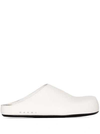 Shop Marni Sabot Leather Mules In White