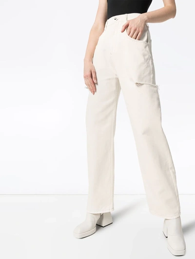 Shop Maison Margiela Distressed Straight-leg Jeans In White