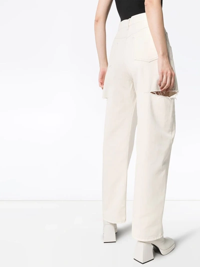 Shop Maison Margiela Distressed Straight-leg Jeans In White