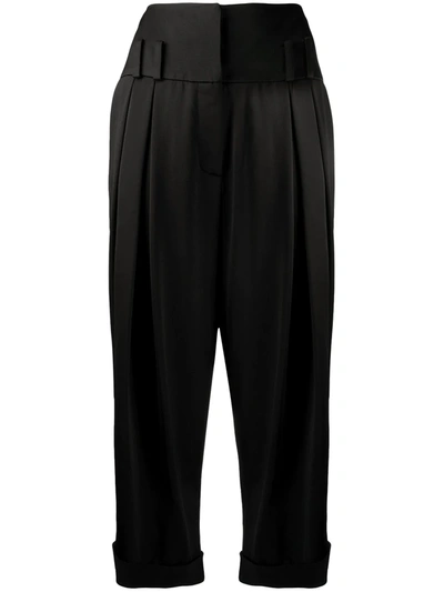 Shop Balmain Cropped Satin Trousers In Black