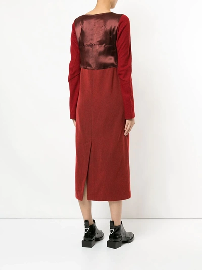 Pre-owned Junya Watanabe Satin-effect Midi Dress In Red