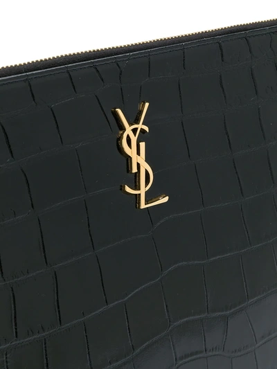 Shop Saint Laurent Crocodile-embossed Tablet-holder Pouch Bag In Black